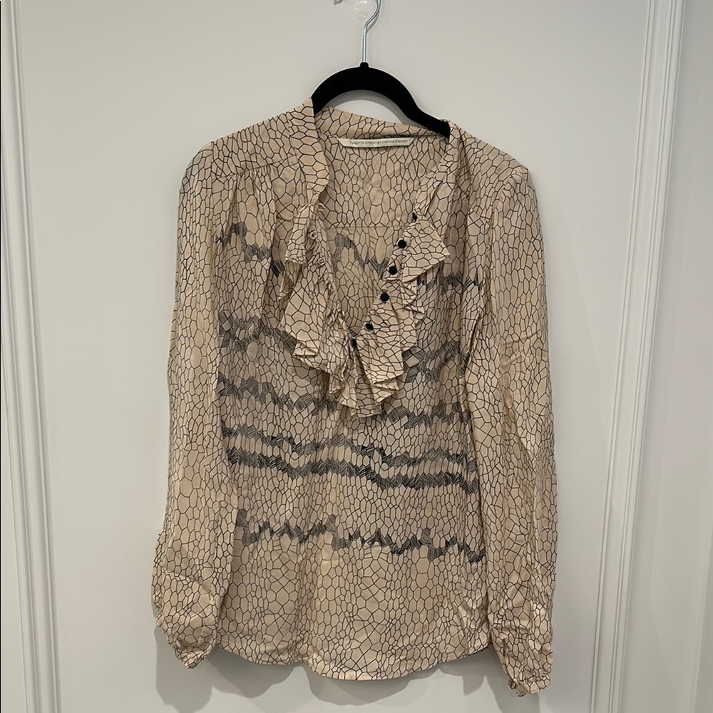Elegant Silk Beige Ruffle Blouse